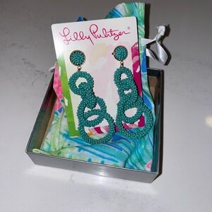 Lilly Pulitzer Blue Statement Earrings with Abstract Design and Glossy Finish